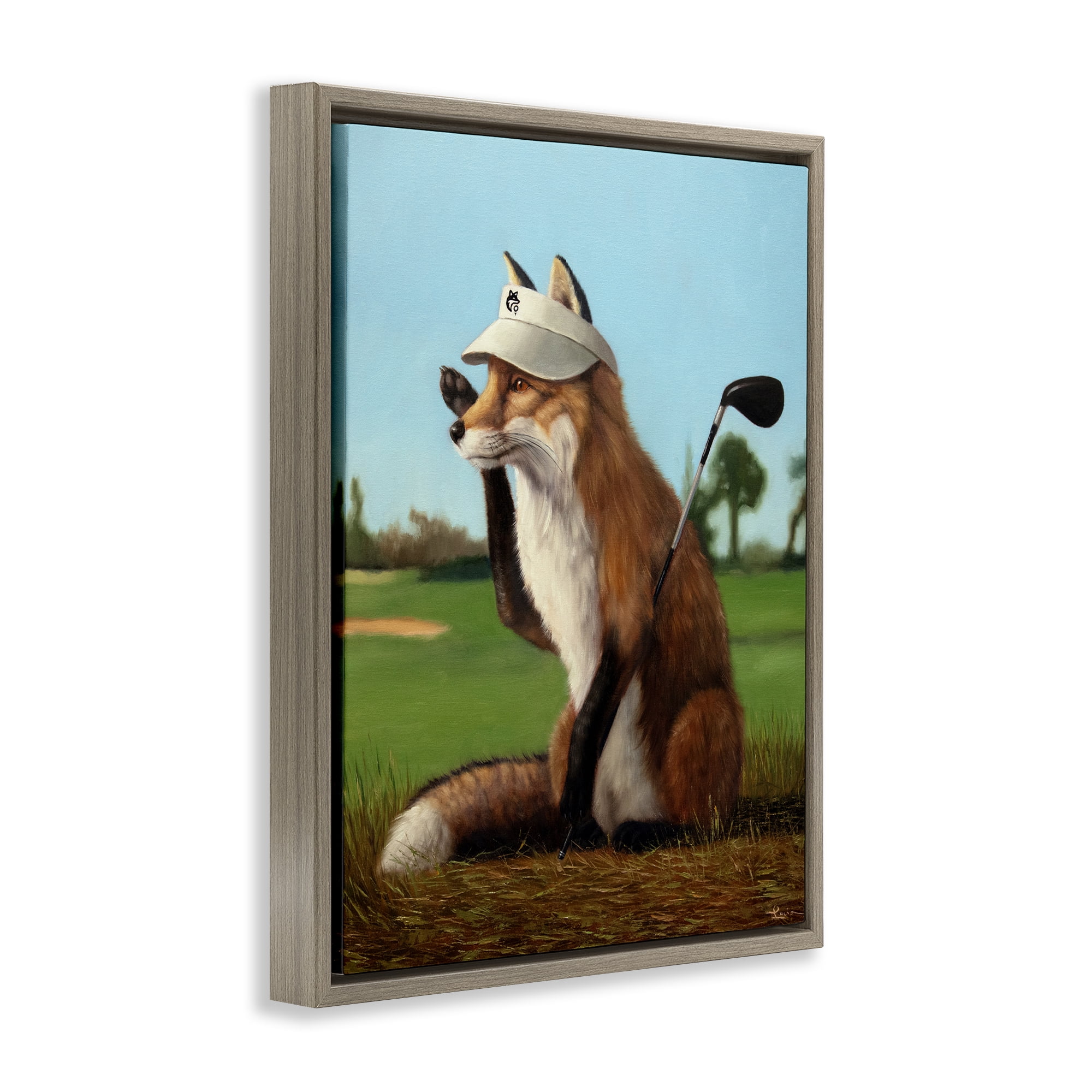 Stupell Industries Fox Drive Golfer Brown Framed Floater Canvas Wall Art, design by Lucia Heffernan