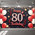 thumbnail image 6 of Red White Theme Happy 80th Banner Sparkling Design 80th Birthday Display Diamond-studded Numbers Golden Stars Birthday Backdrop for 80th Birthday Party Elderly Celebration Family Gathering, 6 of 9