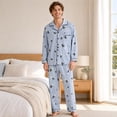 thumbnail image 2 of Akmaiox Mens Pajamas Set Cotton 2 Piece Long Sleeve Lapel Button Down Shirt Elastic Waist Pants Casual Loose Lounge Sleepwear Sets, 2 of 5