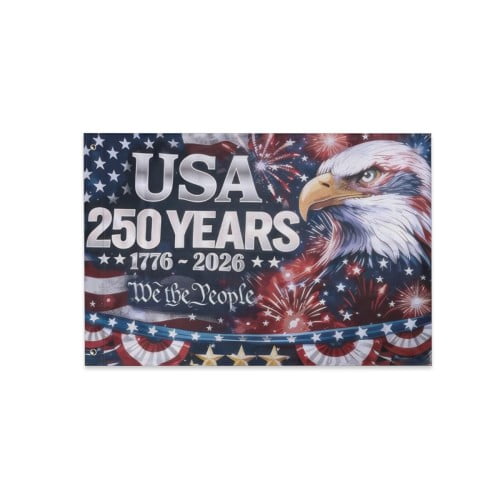 USA 250th Anniversary Flag Single-Sided 3x2 Ft American Independence 1776–2026 Celebration Flag 250 Years Birthday Patriotic Banner for Indoor Outdoor Decor