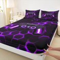 thumbnail image 5 of meiyoeat Gradient Gamepad Full Size Sheets for Boys Gamers, Neon Honeycomb Purple Gaming Bed Sheets, 4 Pieces, 1 Flat Sheet, 1 Fitted Sheet and 2 Pillowcases, 5 of 6