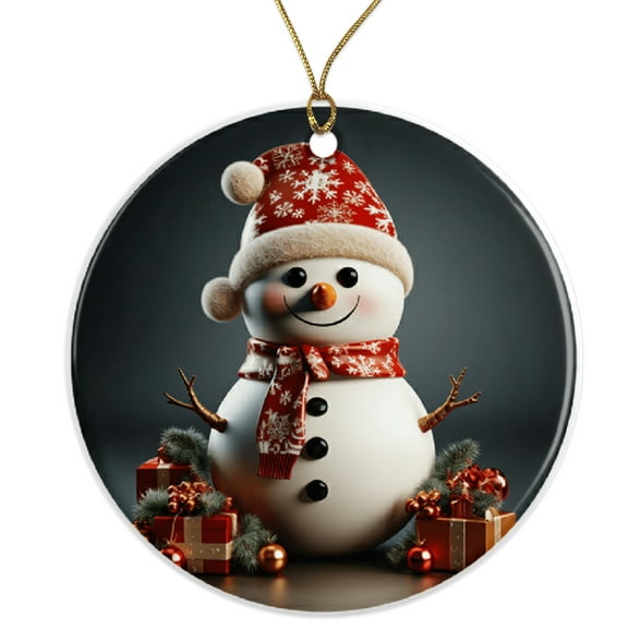 Festive Snowman Ornament - Cute Winter Christmas Decoration - Seasonal Holiday Decor - Perfect Gift for Christmas Ceramic Ornament - 3 Inch Christmas Tree Round Ornament ORNW0233