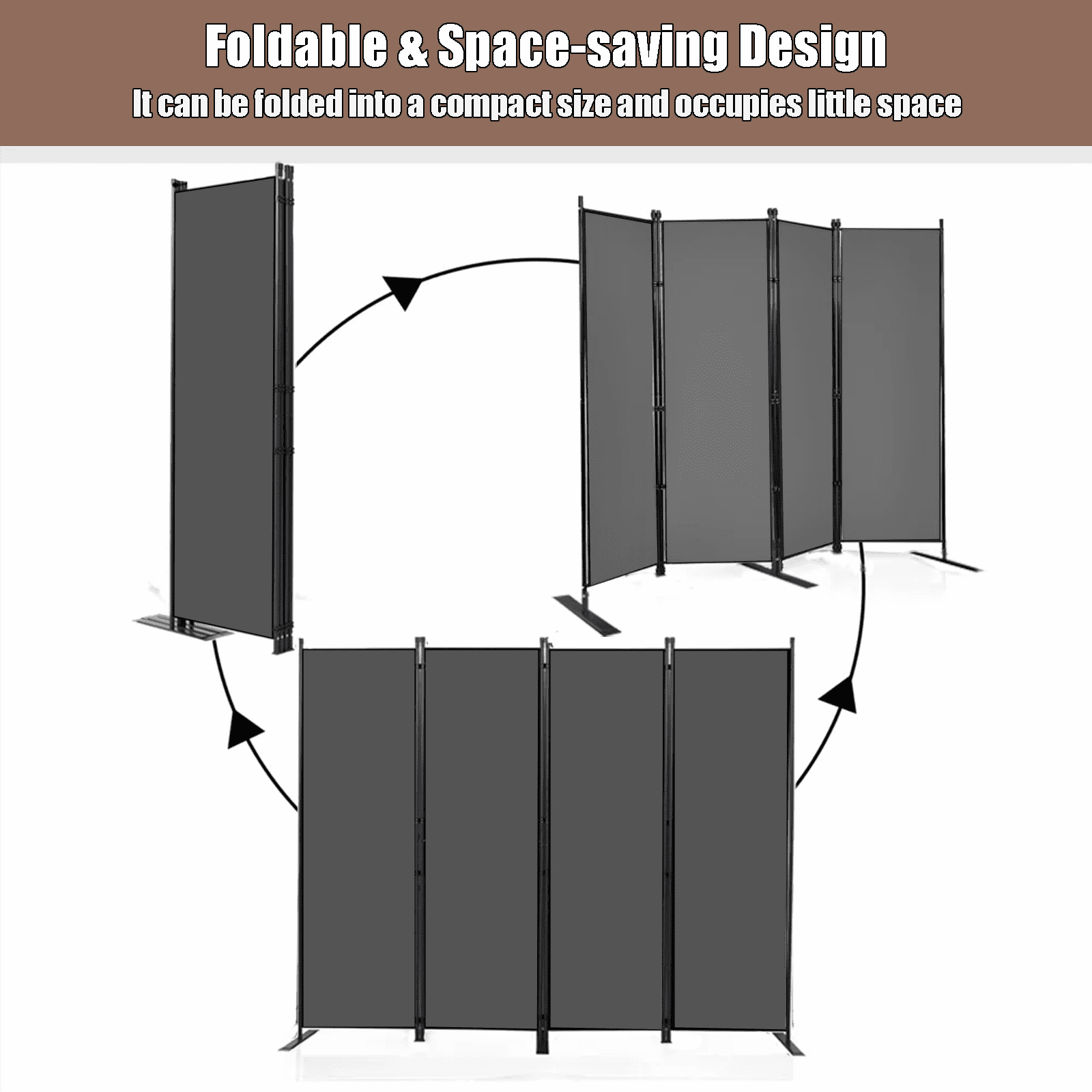 TANGJEAMER Room Divider-4 Panels Folding Privacy Screens, Partition Room Dividers Wall for Separation, Home, Office, Classroom, Studio(Gray)