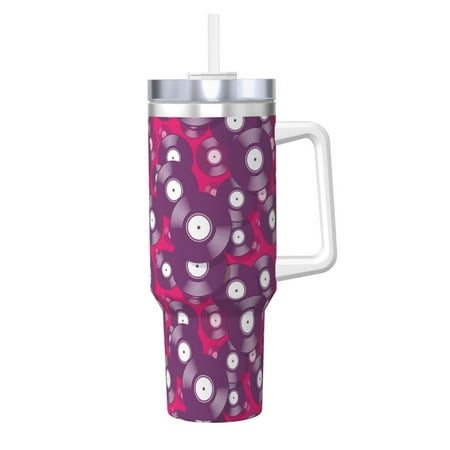 

Cauagu Vintage Vinyl Record Print Stainless Steel Vacuum Insulated Tumbler 40oz Water Bottle with Handle & Flip Straw Reusable Travel Coffee Mug for Women & Men