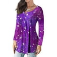 thumbnail image 3 of TWZH Women Stars Print V Neckline Buttons Ruching Tunic Top, 3 of 3