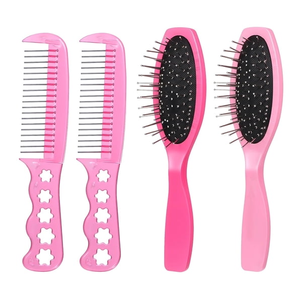 4 Pcs Doll Hair Brush, Mini Wig Brushes for Synthetic Hair Plastic Pink Wigs Comb Hairs Brush Portable Extension Brushes for Dolls and Other Hairs Care(2 Style)