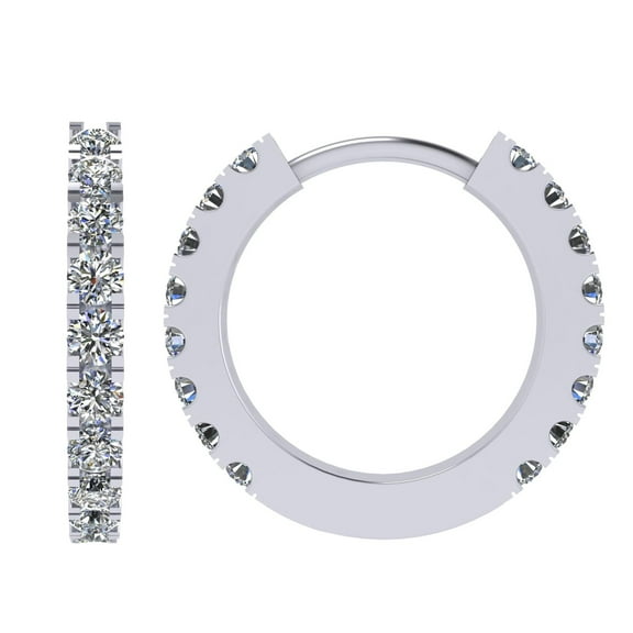 Round Huggie Hoop Earrings Zirconia in 925 Sterling Silver For Women, Men, & Teens - Platinum Plated