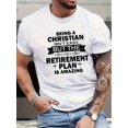 thumbnail image 1 of Men's Navy Blue Fashion Tee - "Being a Christian Isn't Easy" Retirement Plan Print, 100% Polyester, Round Neck, Short Sleeve, Street Style, Machine Washable, Ideal for Spring & SummerFather's Day, M, 1 of 4
