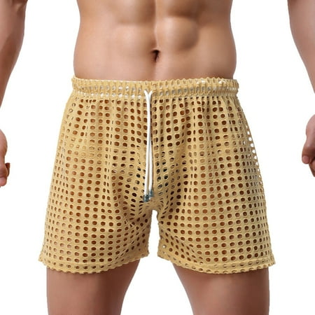 

Fragarn Men s pants Men s Mesh Fishnet Hollow Out Through Waist Drawstring Short Pants Home Lounge Pajamas Bottoms