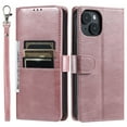 thumbnail image 6 of Classic Premium PU Leather Flip Case for iPhone 14 Plus, Wallet Case with Card Slots & Cash Pocket Kickstand Wrist Strap Full Body Protection Folio Case Cover for iPhone 14 Plus, Rosegold, 6 of 7