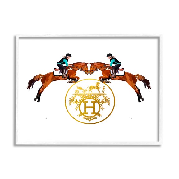 Stupell Industries Glam Emblem Polo Jockeys Animals & Insects Painting White Framed Art Print Wall Art, 30 x 24