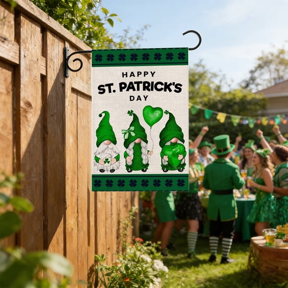 HaoXun St. Patrick's Day Linen Garden Flag - Holiday Shamrocks Decorative Multicolor Flag for Outdoor Home Garden Patio Yard Porch Balcony Decoration