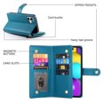 thumbnail image 6 of ELEHOLD for iPhone 16 Plus Flip Case, Wallet Zipper Magnetic Buckle Kickstand Wrist Strap Multifunctional Card Slots Wallet Business Case with Crossbody and Wrist Strap,Blue, 6 of 8