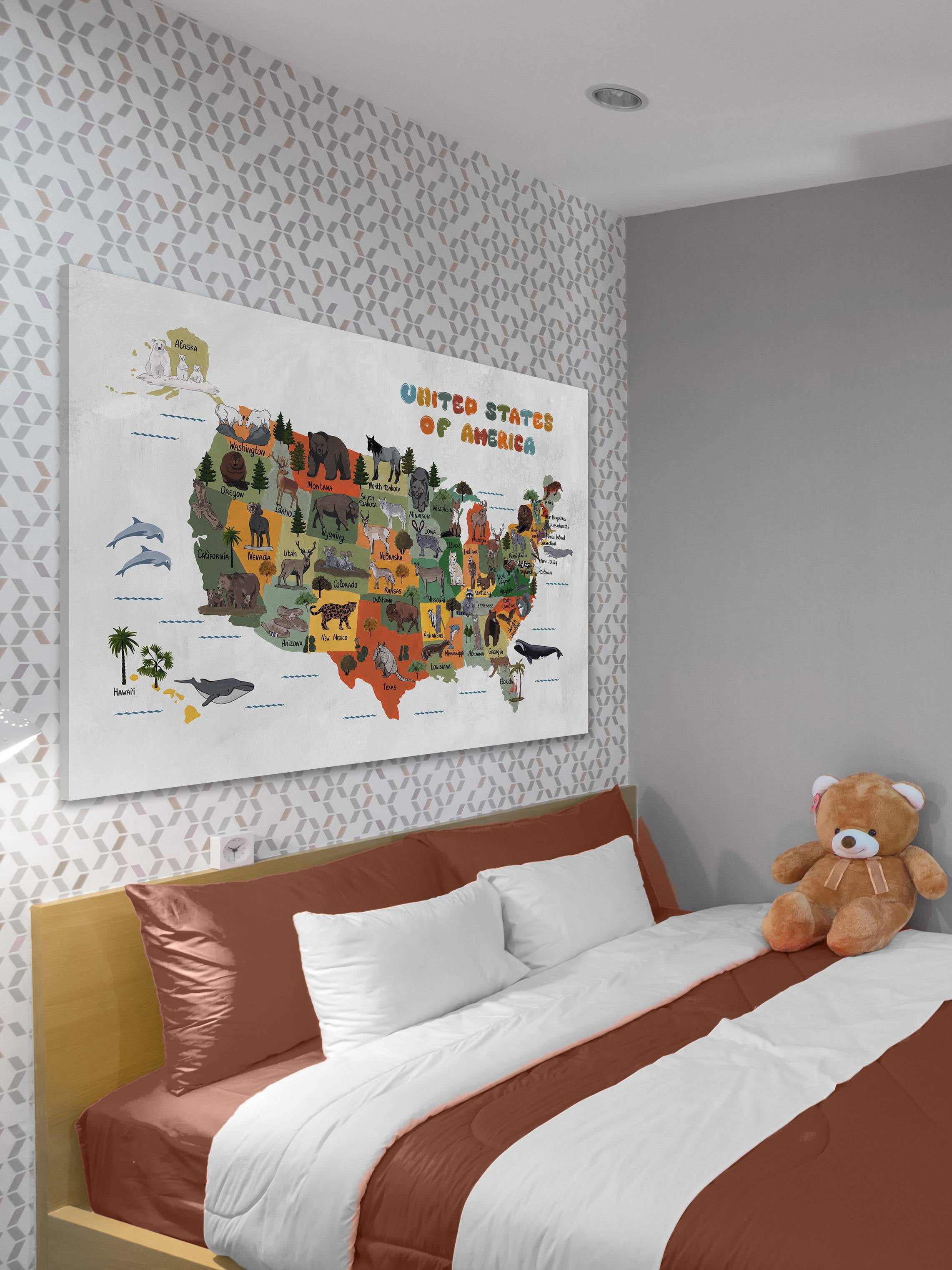 Marmont Hill America's Animal Map Canvas Wall Art