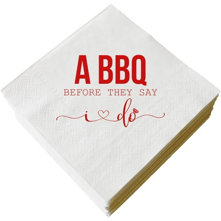 20pcs I Do BBQ Cocktail Napkins Red Foil "A BBQ Before They Say I Do" and White Paper Disposable Napkins Funny Bar Berverage Napkins for Wedding Engagement Bridal Shower Party Decorations 3 Ply 5"x5"