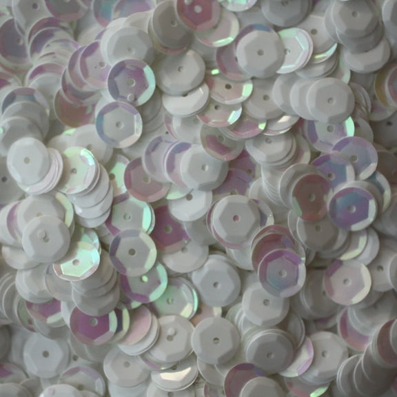 White Pearl Cup Sequins 8mm Aurora Rainbow Shiny Iridescent Made in USA