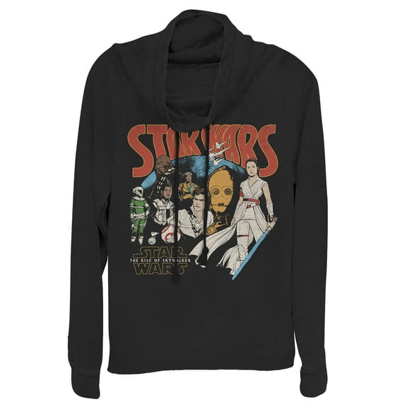 Junior's Star Wars: The Rise of Skywalker Retro Collage Cowl Neck Sweatshirt Black X Large