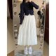 thumbnail image 4 of Falda acampanada de talle alto que adelgaza para mujer, talla grande, largo medio, estilo coreano en forma de pera, falda blanca de verano, 4 of 5