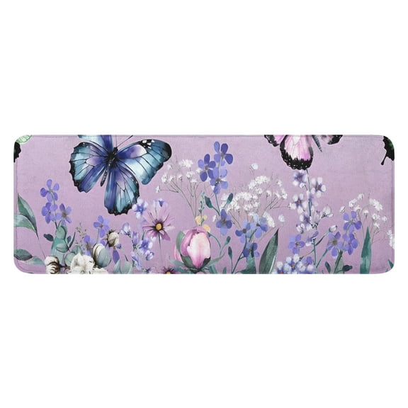 Purple Butterfly Flower Butterfly Pattern Kitchen Rug Mat,Kitchen Runner Rugs Non Skid Washable,Decorative Kitchen Floor Mats for Kitchen,Sink,Laundry,17"x47.2"