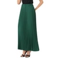 thumbnail image 4 of INSPIRE CHIC Women's Pleated Skirt Elastic High Waist Belted Flowy A-Line Maxi Skirt M Dark Green, 4 of 6