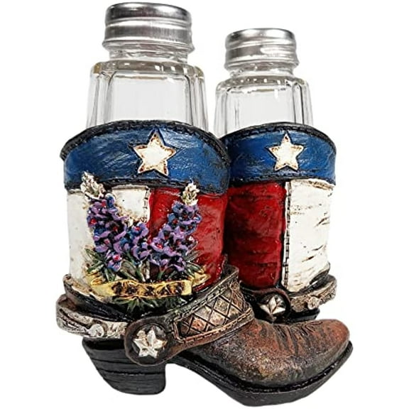 Urbalabs Western Texas Flag Texas Blue Bonnet and Big Cities in Texas Salt and Pepper Shaker Caddy Farmhouse Dinner Table Kitchen Ranch Decorations Rustic Cowboy Decor Hand Painted (Texas Blue Bonnet)