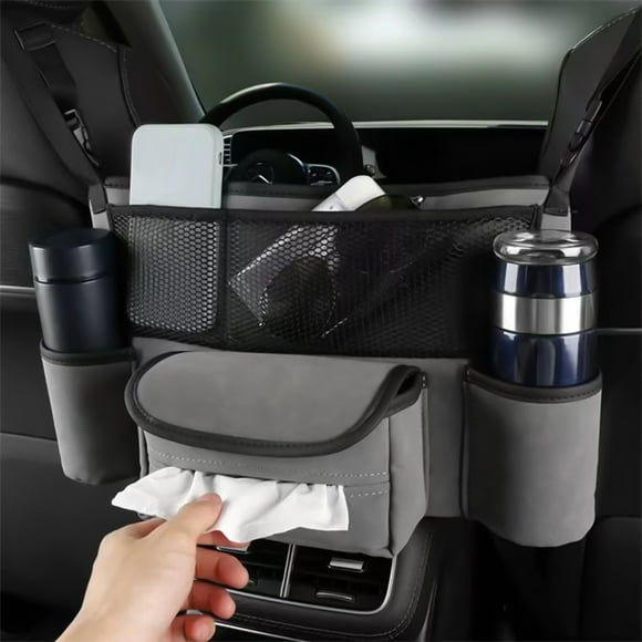 Ohmyroo Leather Car Seat Organizer with Multi Function Storage for Adults Black