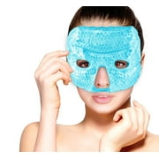 Hot and Cold Therapy Gel Bead Facial Eye Mask by FOMI Care Ice Mask for Migraine Headache, Stress Relief Reduces Eyes Puffiness, Dark Circles Fabric Back Freezable, Microwavable Blue