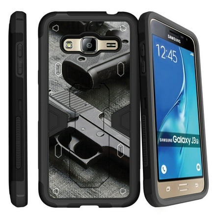 Samsung Galaxy J3, Galaxy Sky Dual Layer Shock Resistant MAX DEFENSE Heavy Duty Case with Built In Kickstand -