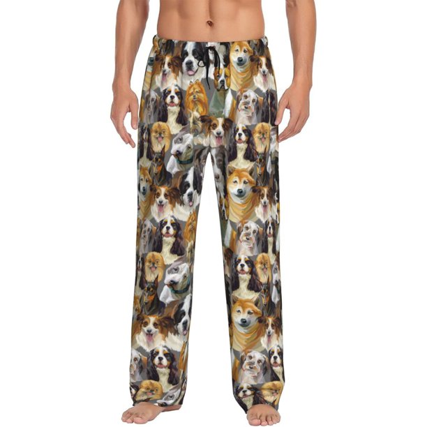 Fotbe Cute Dog Pantalones de Pijama para Hombre, Pantalones de Dormir, Pantalones de Casa con Cintura Ajustable y Bolsillos-Small