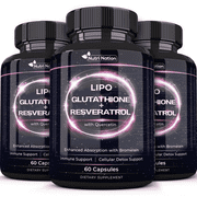 Nutri Nation Liposomal Glutathione 500 mg with Resveratrol, Quercetin & Bromelain, 4-in-1 Capsules, 180 Count (3 x 60), Antioxidant Support