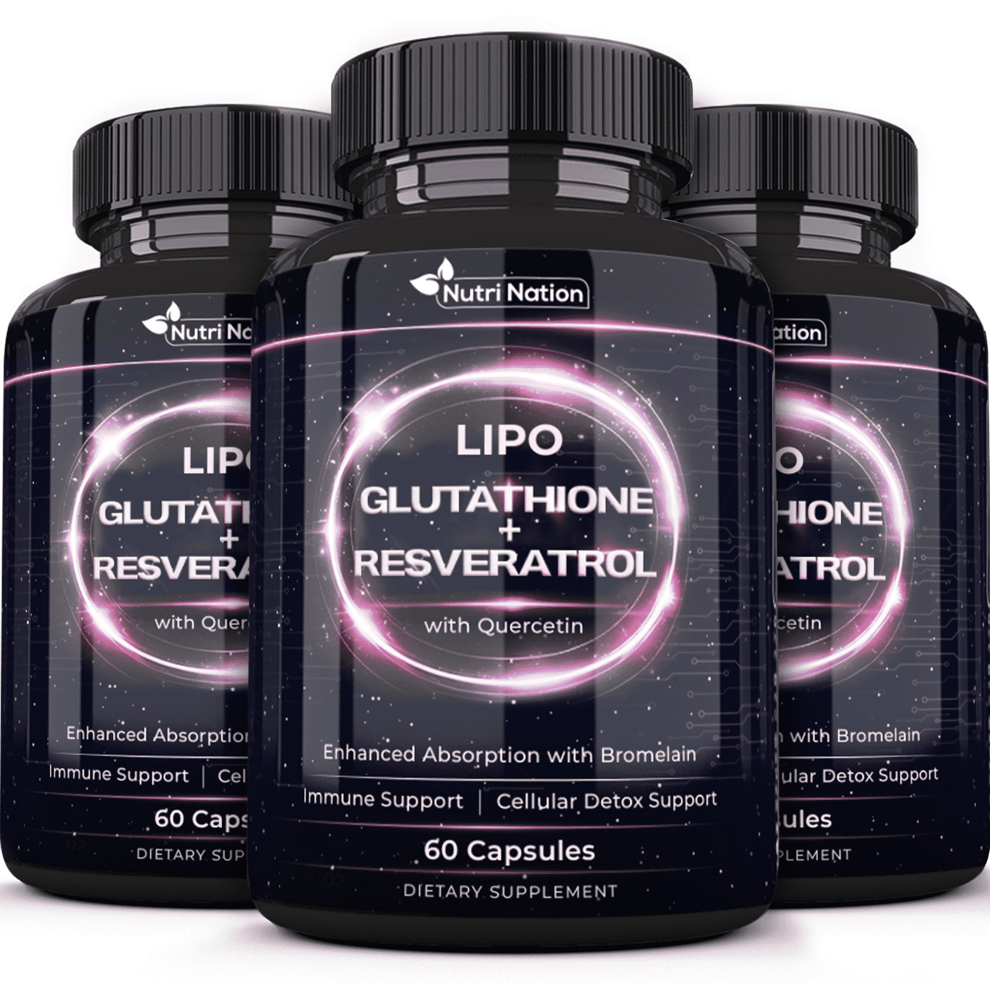 Nutri Nation Liposomal Glutathione 500 mg with Resveratrol, Quercetin & Bromelain, 4-in-1 Capsules, 180 Count (3 x 60), Antioxidant Support