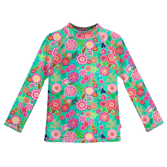 Girls UPF 50 Printed Long Sleeve Rashguard | Bright Flowers
