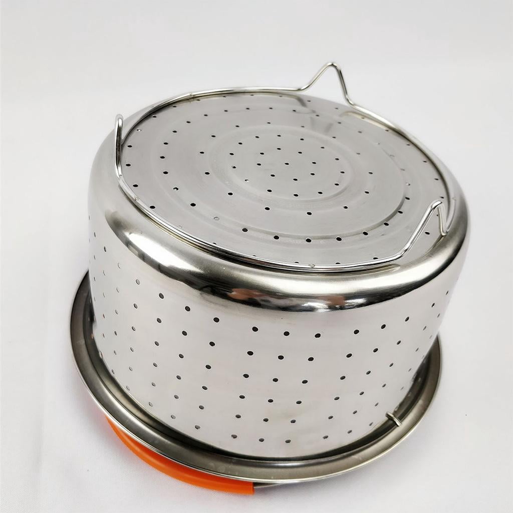 WE-POLUJ Kitchen Stainless Steel Steamer Basket with Silicone Covered Handle for 3/6/8 Quart Pressure Cooker Insert Accessories Vegetable Cleaning Drainer