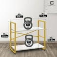 thumbnail image 3 of PRZL 2 Tier Small Bookshelf, Bookcase Shelf Storage Organizer for Living Room, 24 Inch Width Free Standing Shelf, Industrial Book Shelves for Home Office, White Wooden Shelves & Gold Frame, 3 of 12