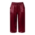 thumbnail image 5 of Aihuaihua Womens Satin Capri Pants Summer Wide Leg Pants Casual High Waist Elastic Cropped Trousers Beach Vacation Clothes Red S, 5 of 5