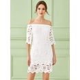 thumbnail image 4 of Vestido PRETTYGARDEN Mini Blanco de Encaje Floral con Hombros Descubiertos Talla S, 4 of 8