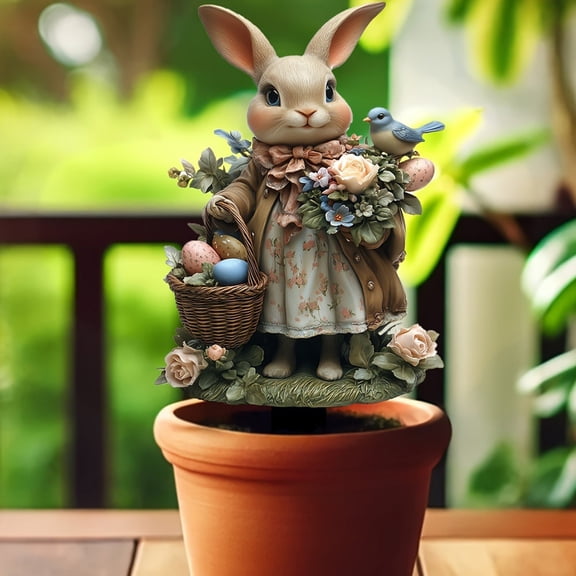 Gosuguu 2D Flat Acrylic Easter Rabbit Landing Decoration, Inserting Flower Pot Ornament, for Outdoor Courtyard Garden Decor