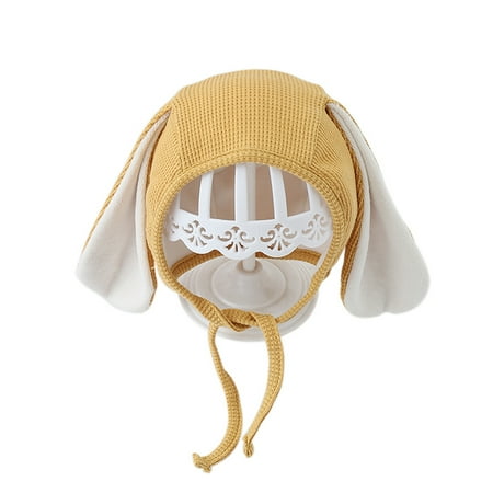 

Newborn Baby Hats Solid Casual Cute Rabbit Ears Decoration Grid Texture Plush Bandage Hat for Fall Winter