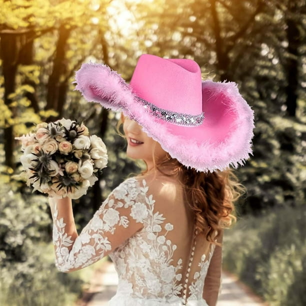 Stylish Cowgirl Hat Durable Decorative Wide Brim Pink Cowboy Hat for Women  Party 