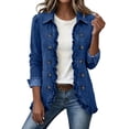 thumbnail image 3 of Chiccall Denim Jackets for Women Women's Classic Button Front Collared Ruffle Trim Relaxed Jean Jacket Casual Outerwear With Pockets, 3 of 10