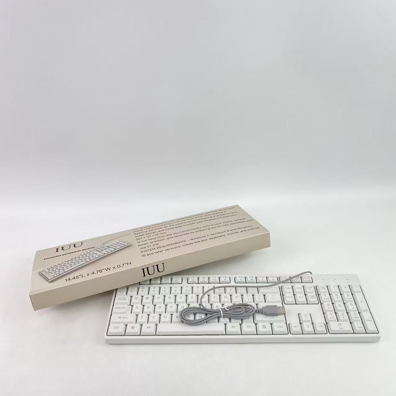 IUU Computer peripheral devices,Wired Quiet USB Keyboard - 14.45x4.76x0.70 Inches - Compact Design with Number Pad - White - US English
