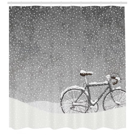 Winter Shower Curtain Bicycle Covered With Snow Cold Weather