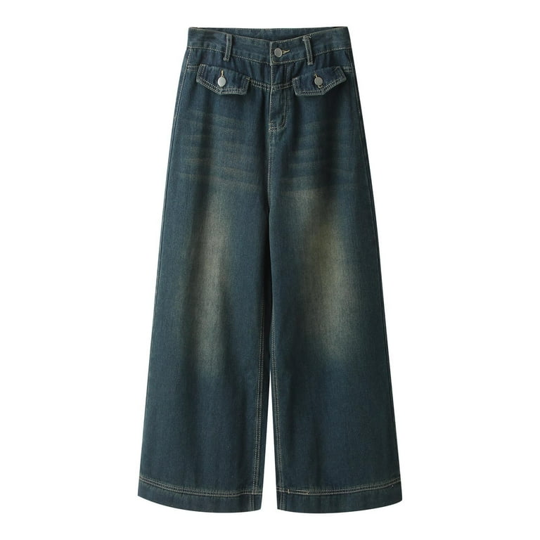 【BAON】Yuruni denim washed wide pants High Waisted Denim Wide Leg Pants for Women Y2k Streetwear
