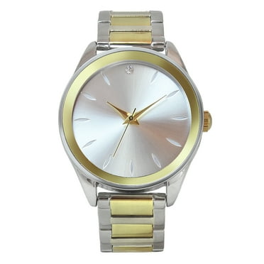 Time and Tru Women's Two Tone Gold Tone Metallized Bezel Bracelet Wristwatch, 34mm
