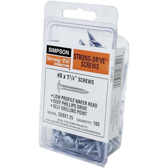 Simpson Strong-Tie SD8X1.25-R Structural Screws No. 8 Sizes X 1-1/4" L Phillips Wafer Head 0.6 lb Zinc-Plated