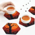 thumbnail image 3 of KLL Drink Coasters Set Hexagon of 4,PU Leather Absorbent Coasters Set Decorative Coffee Cup Coasters Housewarming Gift for Home Decor-Yellow Castle Sunset Tree, 3 of 5