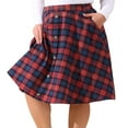 thumbnail image 2 of DARING DIVA Women's Plus Vintage Plaid Elastic A-Line Skirt with Pockets 2X Red Blue, 2 of 6
