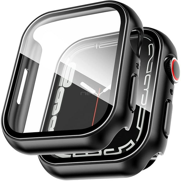 For Apple iWatch 44mm Edges Tempered Glass Screen Bumper Protector Shockproof Cover Case Black