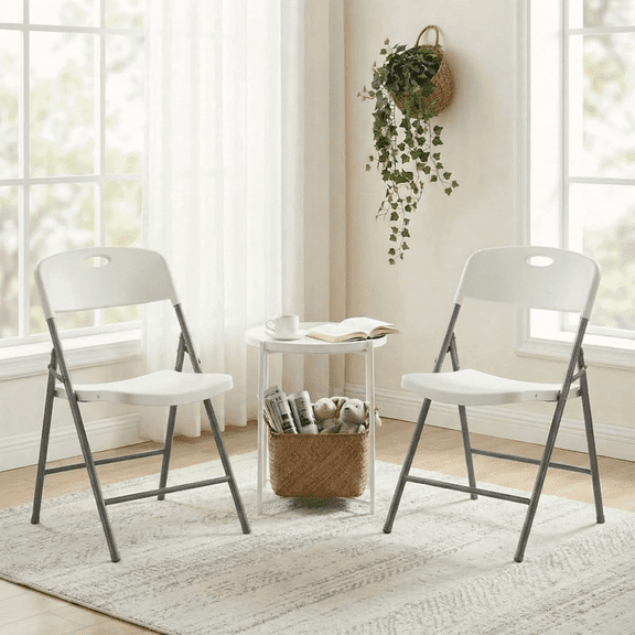 BAYUELSWU 2 Pack Folding Chairs, Portable Party Chairs, Plastic Folding Chair, Stackable Commercial Seats (White)