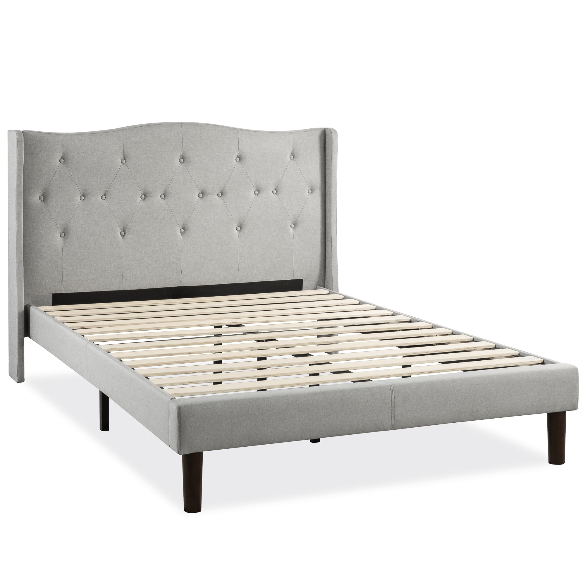 Mellow Amabel Upholstered Platform Bed with Wingback Headboard, Light Grey, Queen